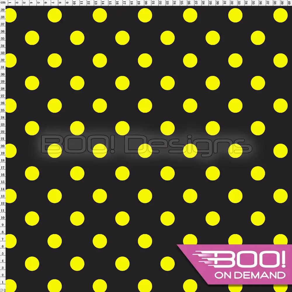 Spandex Polka Dot 20mm Yellow on Black Fabric