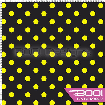 Spandex Polka Dot 20mm Yellow on Black Fabric