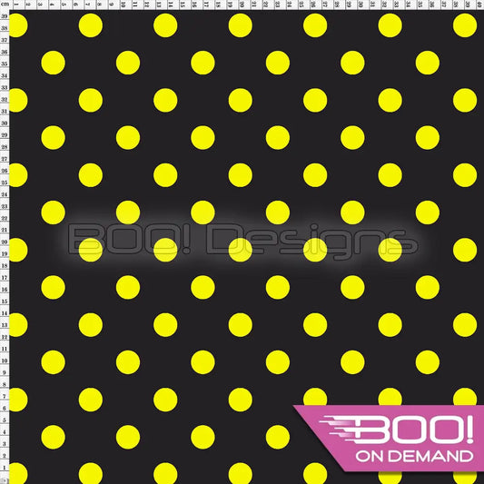 Spandex Polka Dot 20mm Yellow on Black Fabric