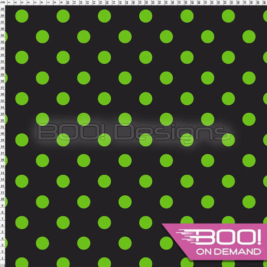 Spandex Polka Dot 20mm Green on Black Fabric