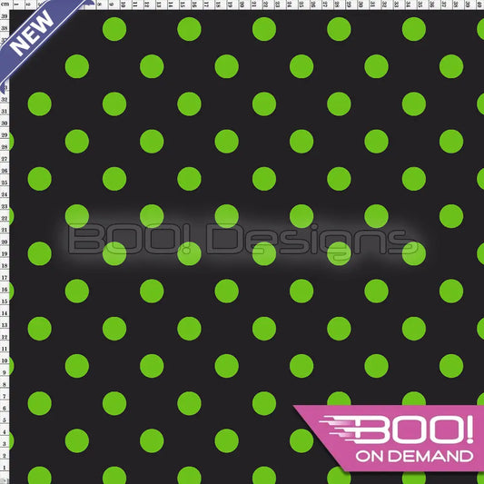 Spandex Polka Dot 20mm Green on Black Fabric