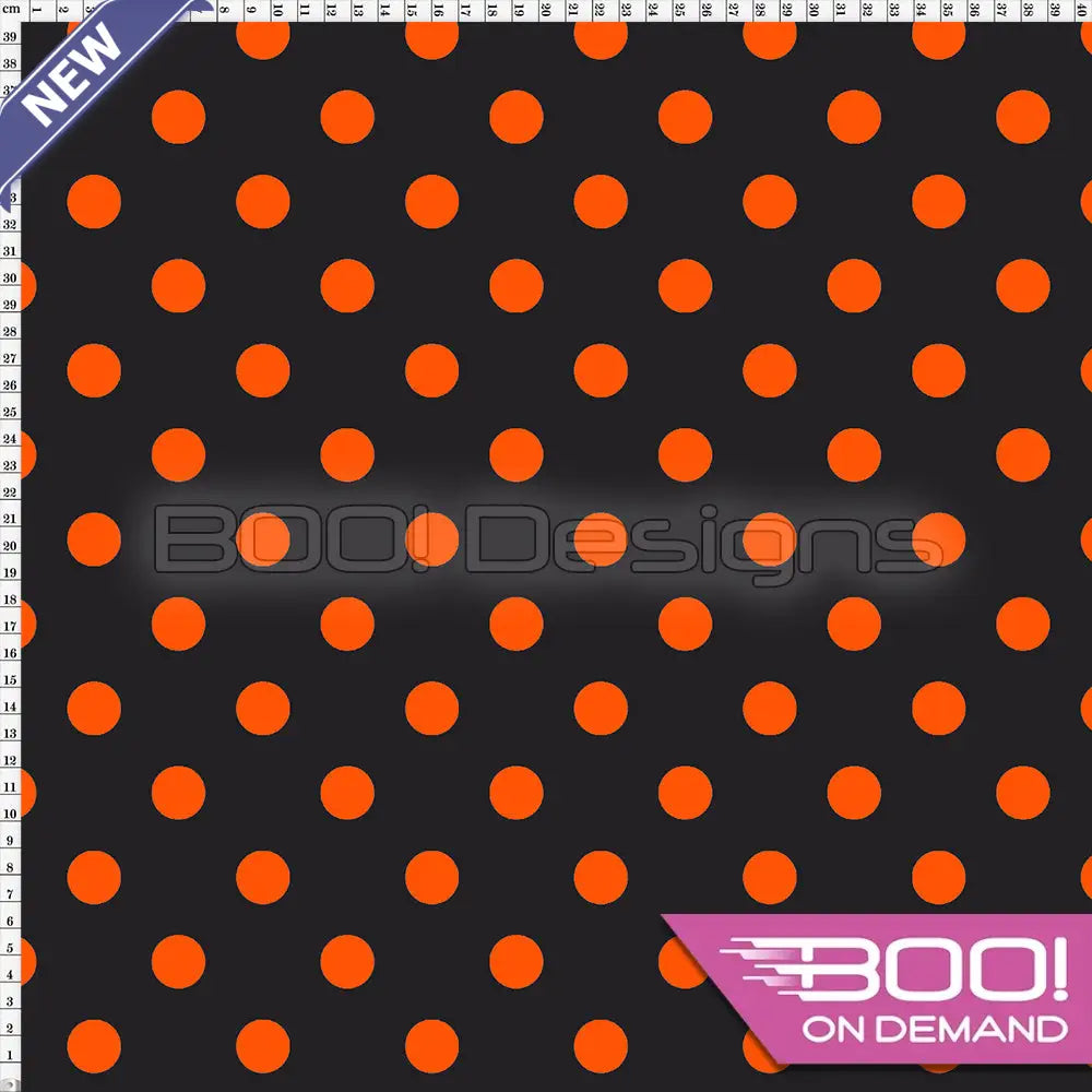 Spandex Polka Dot 20mm Orange Black Fabric