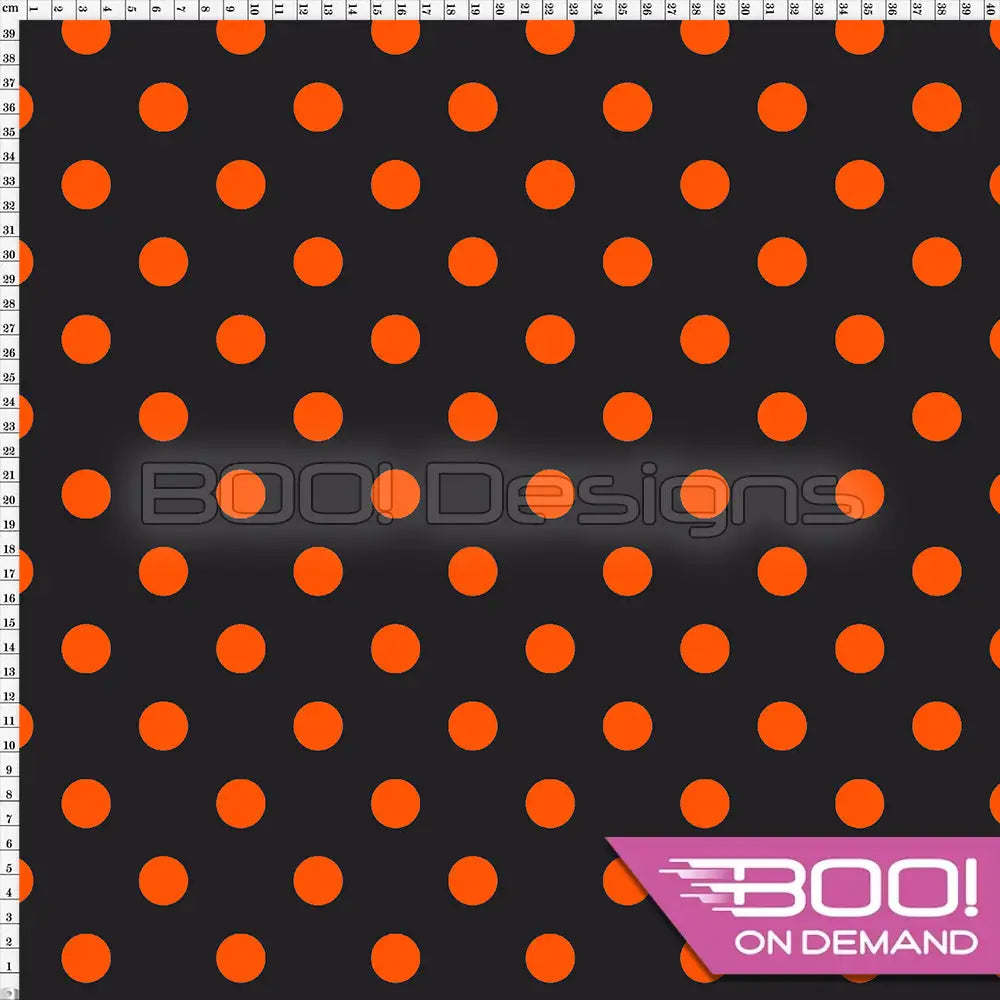 Spandex Polka Dot 20mm Orange Black Fabric