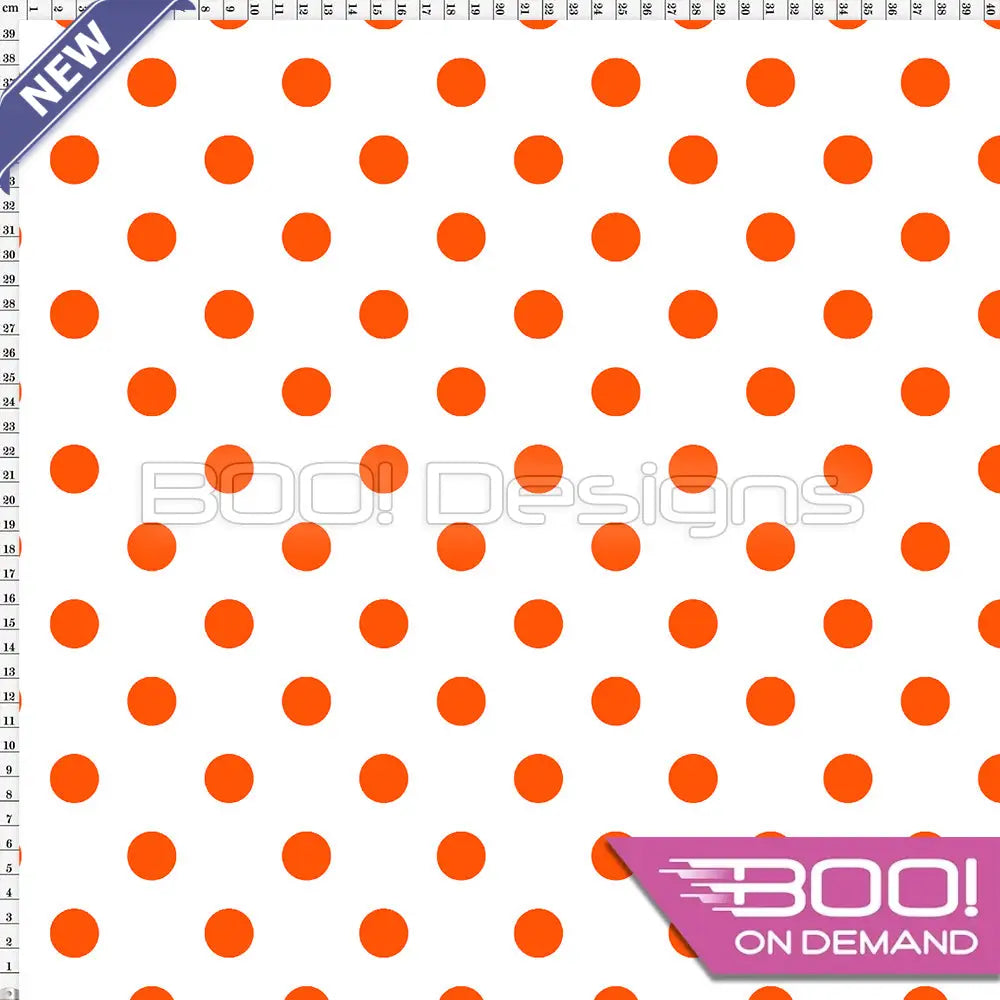 Spandex Polka Dot 20mm Orange on White Fabric