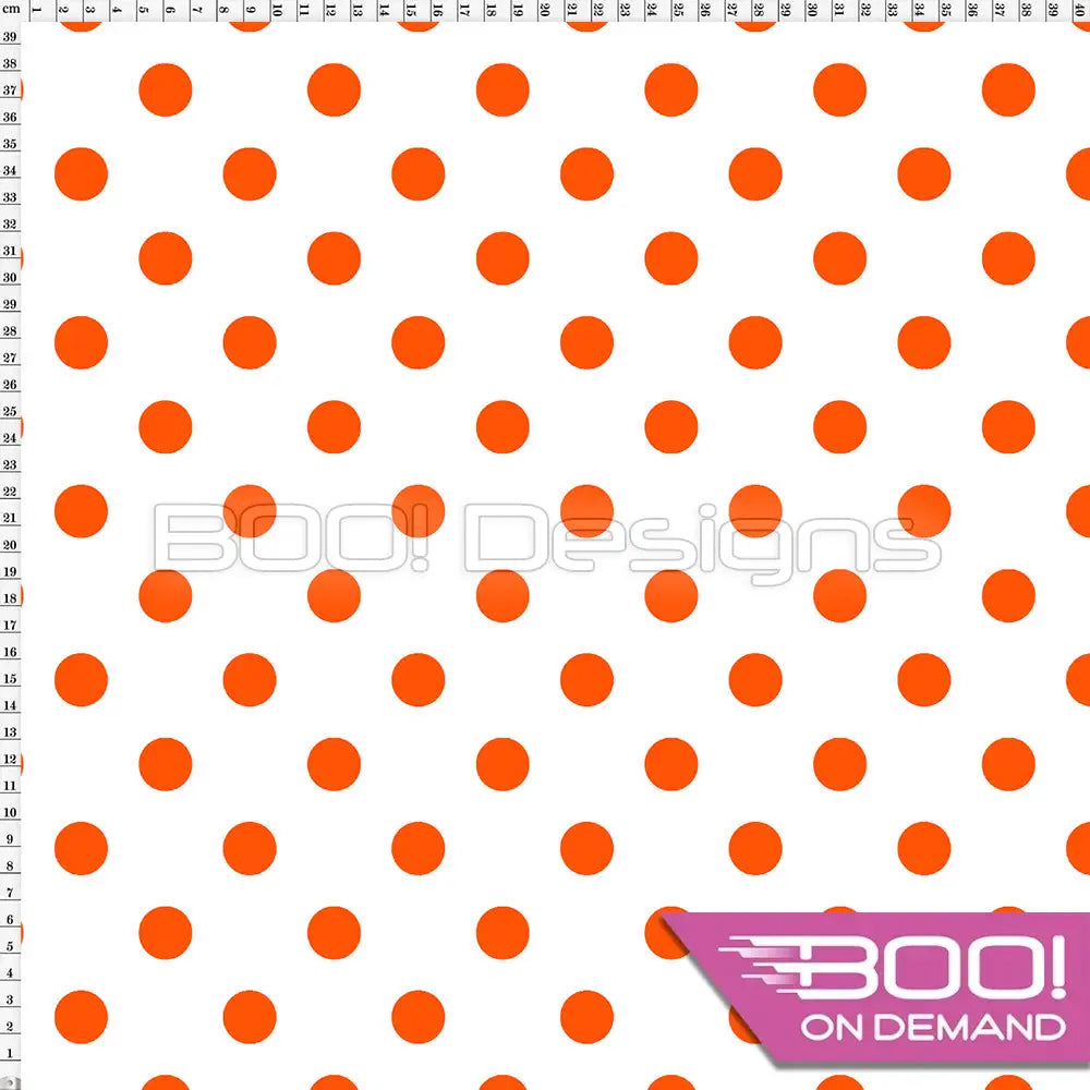 Spandex Polka Dot 20mm Orange on White Fabric