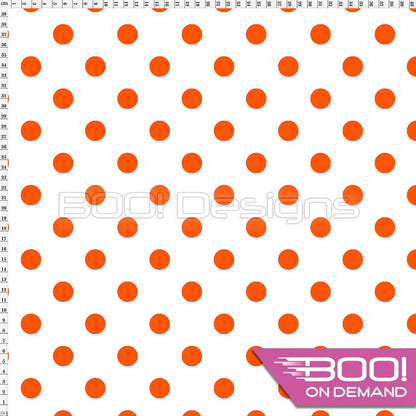 Spandex Polka Dot 20mm Orange on White Fabric