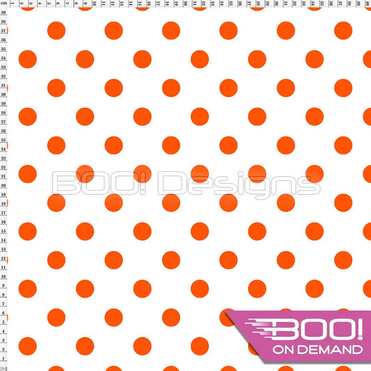 Spandex Polka Dot 20mm Orange on White Fabric