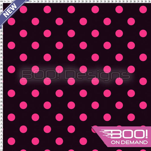 Spandex Polka Dot 20mm Pink on Black - Fabric