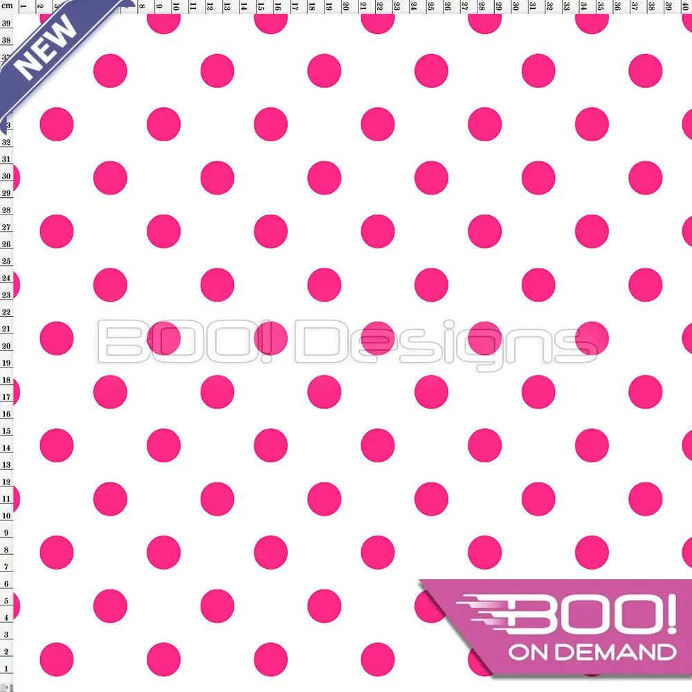 Spandex Polka Dot 20mm Pink on White Fabric