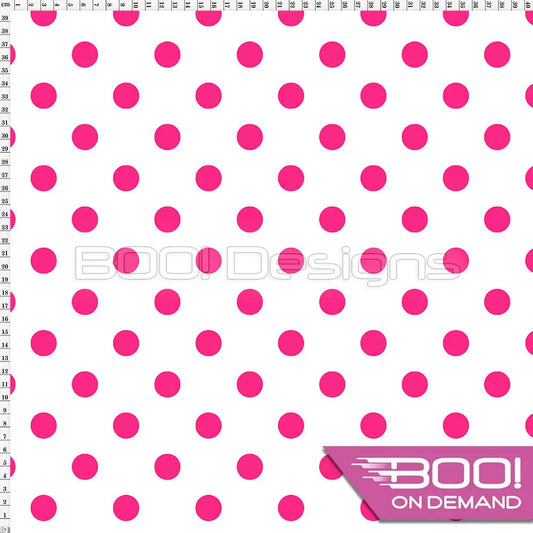Spandex Polka Dot 20mm Pink on White Fabric