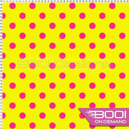 Spandex Polka Dot 20mm Pink on Yellow Fabric