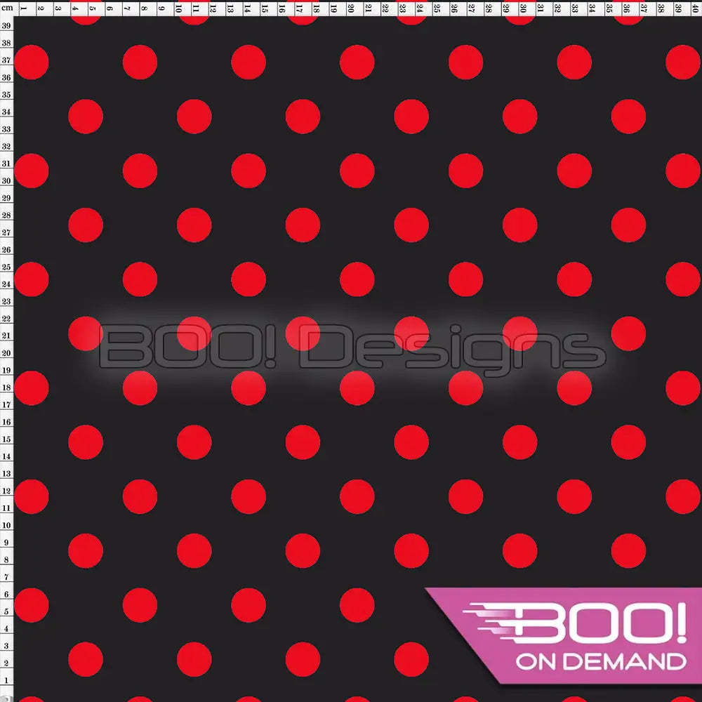 Spandex Polka Dot 20mm Red on Black Fabric