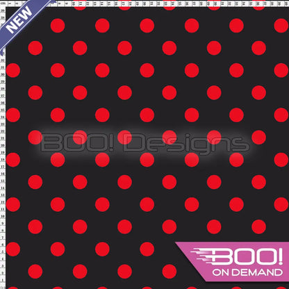Spandex Polka Dot 20mm Red on Black Fabric