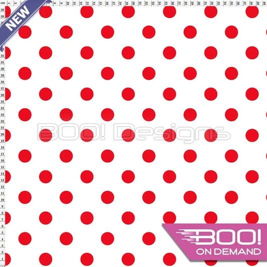 Spandex Polka Dot 20mm Red on White Fabric