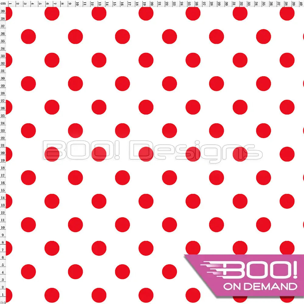 Spandex Polka Dot 20mm Red on White Fabric
