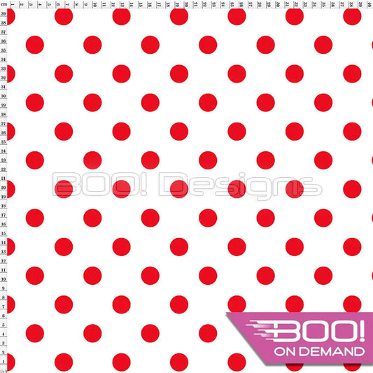 Spandex Polka Dot 20mm Red on White Fabric