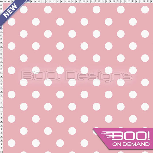 Spandex Polka Dot 20mm White on Baby Pink - Fabric