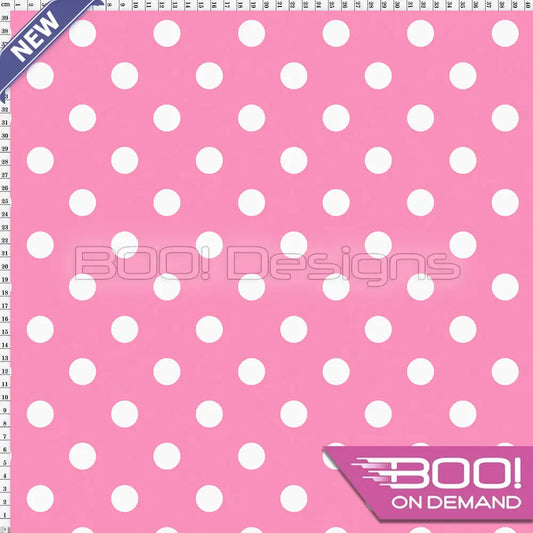 Spandex Polka Dot 20mm White on Barbie Pink - Fabric