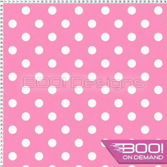Spandex Polka Dot 20mm White on Barbie Pink - Fabric