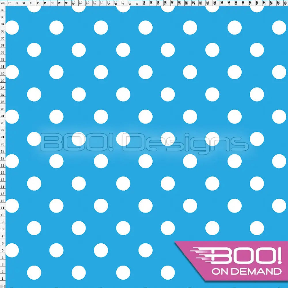 Spandex Polka Dot 20mm White on Blue Fabric