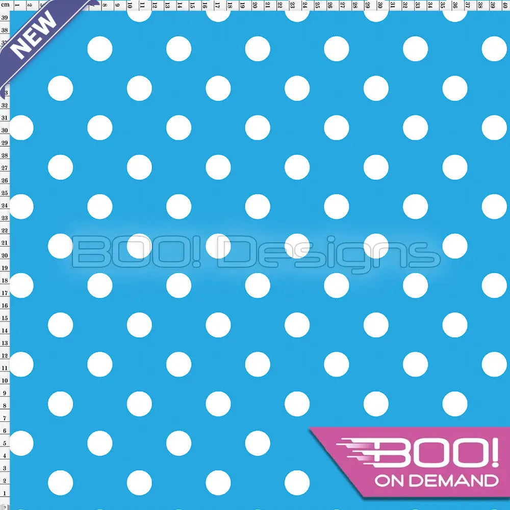 Spandex Polka Dot 20mm White on Blue Fabric