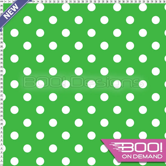 Spandex Polka Dot 20mm White on Green Fabric