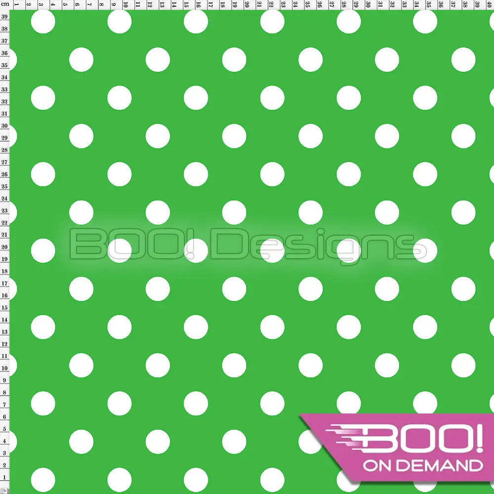 Spandex Polka Dot 20mm White on Green Fabric