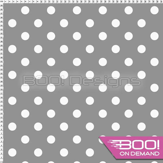 Spandex Polka Dot 20mm White on Grey - Fabric