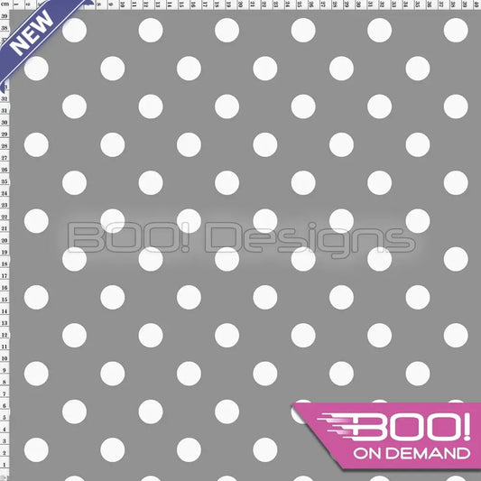Spandex Polka Dot 20mm White on Grey - Fabric