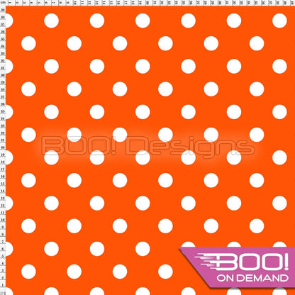 Spandex Polka Dot 20mm White on Orange Fabric