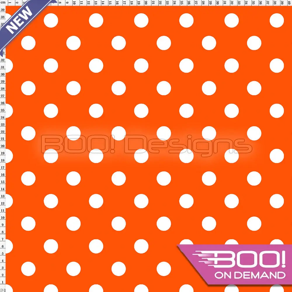Spandex Polka Dot 20mm White on Orange Fabric