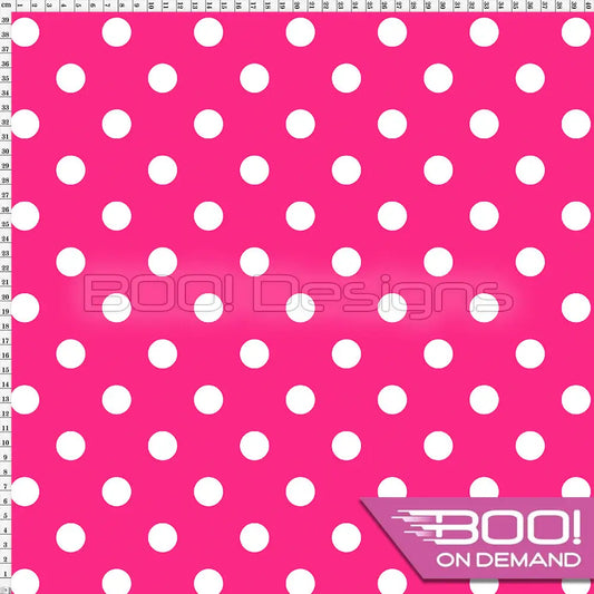 Spandex Polka Dot 20mm White on Pink Fabric