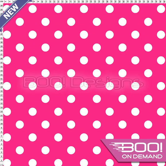Spandex Polka Dot 20mm White on Pink Fabric