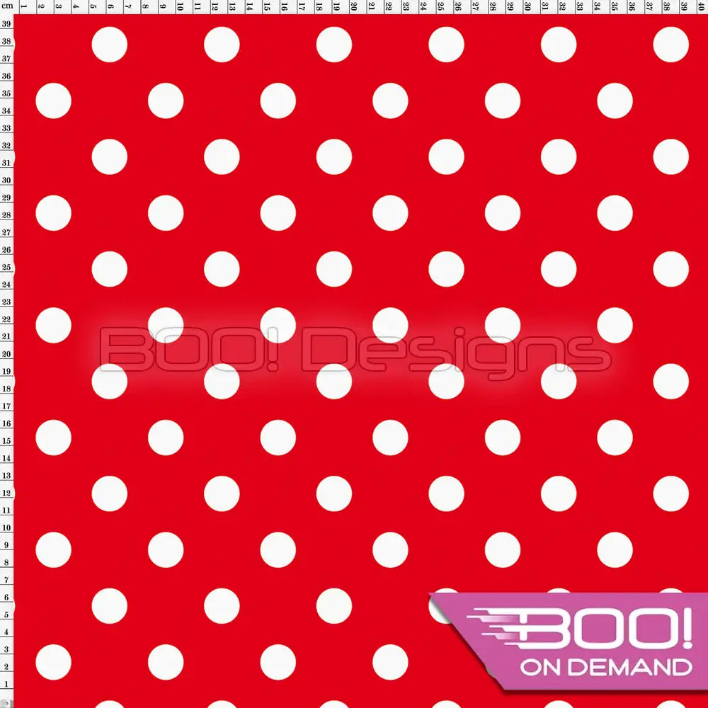 Spandex Polka Dot 20mm White on Red - Fabric