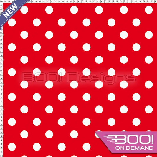 Spandex Polka Dot 20mm White on Red - Fabric