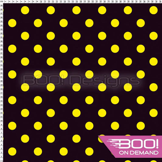 Spandex Polka Dot 20mm Yellow on Black - Fabric