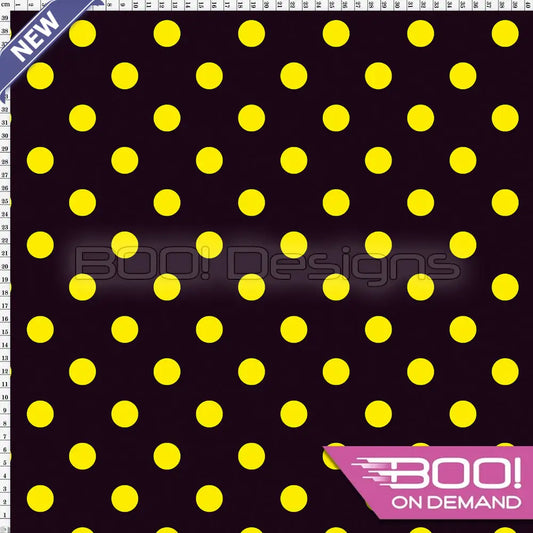 Spandex Polka Dot 20mm Yellow on Black - Fabric