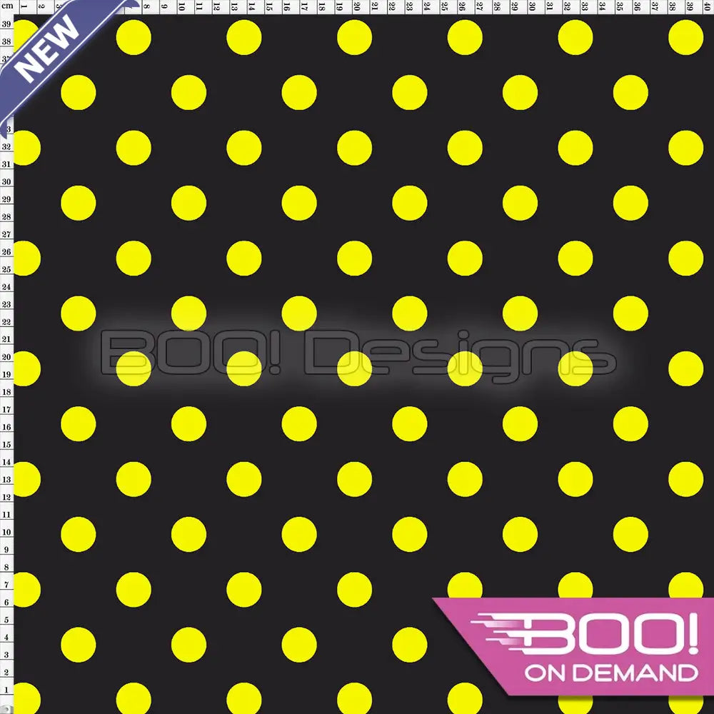 Spandex Polka Dot 20mm Yellow on Black Fabric