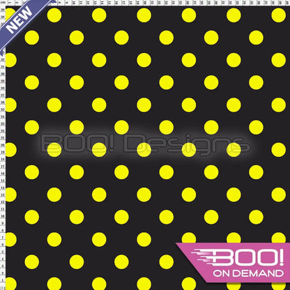 Spandex Polka Dot 20mm Yellow on Black Fabric