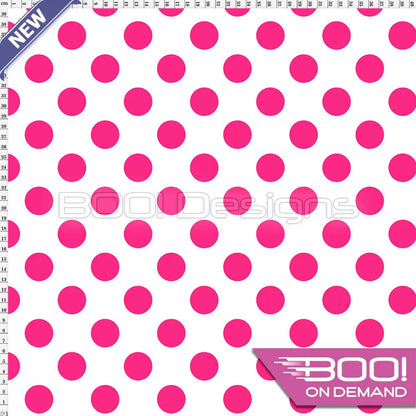 Spandex Polka Dot 28mm Pink on White Fabric