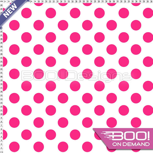 Spandex Polka Dot 28mm Pink on White Fabric