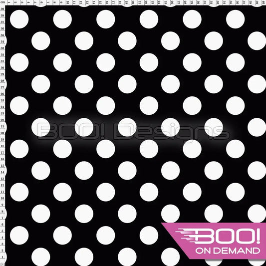 Spandex Polka Dot Large White on Black - Fabric