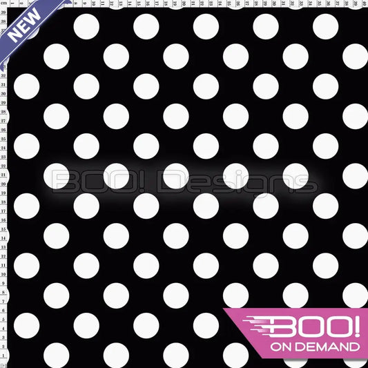 Spandex Polka Dot Large White on Black - Fabric