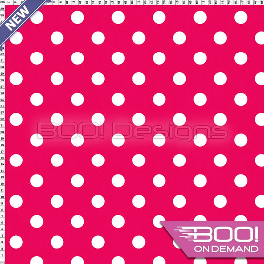 Spandex Polka Dot White on Hot Pink 20mm Fabric