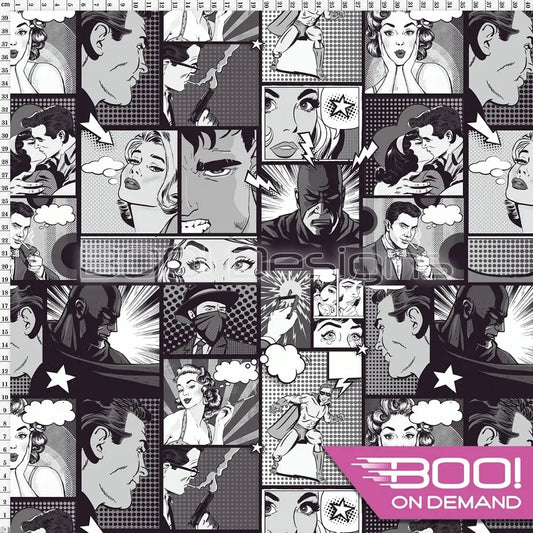 Spandex Pop Art Comic Grey Fabric