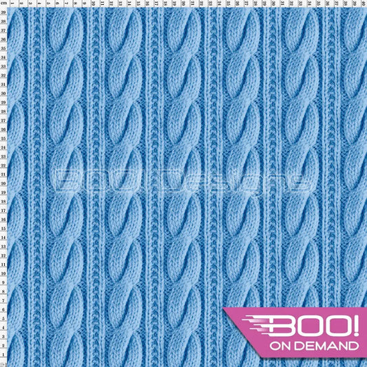 Spandex Printed Cable Knit Blue Fabric