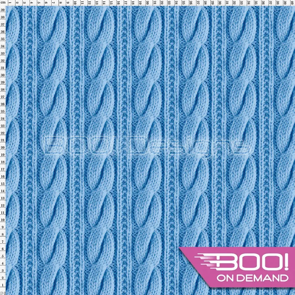 Spandex Printed Cable Knit Blue Fabric