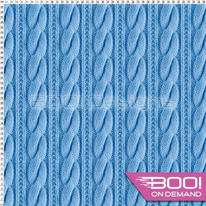 Spandex Printed Cable Knit Blue Fabric