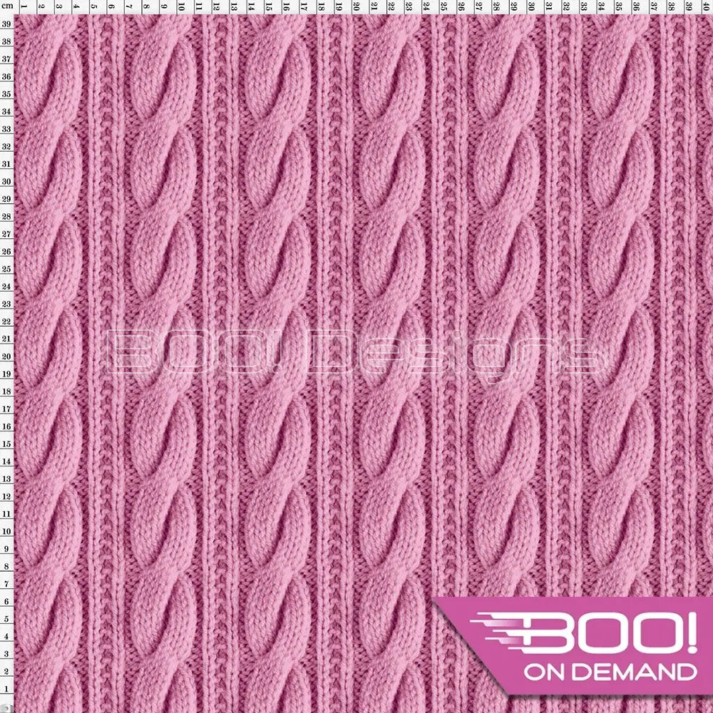 Spandex Printed Cable Knit Pink Fabric