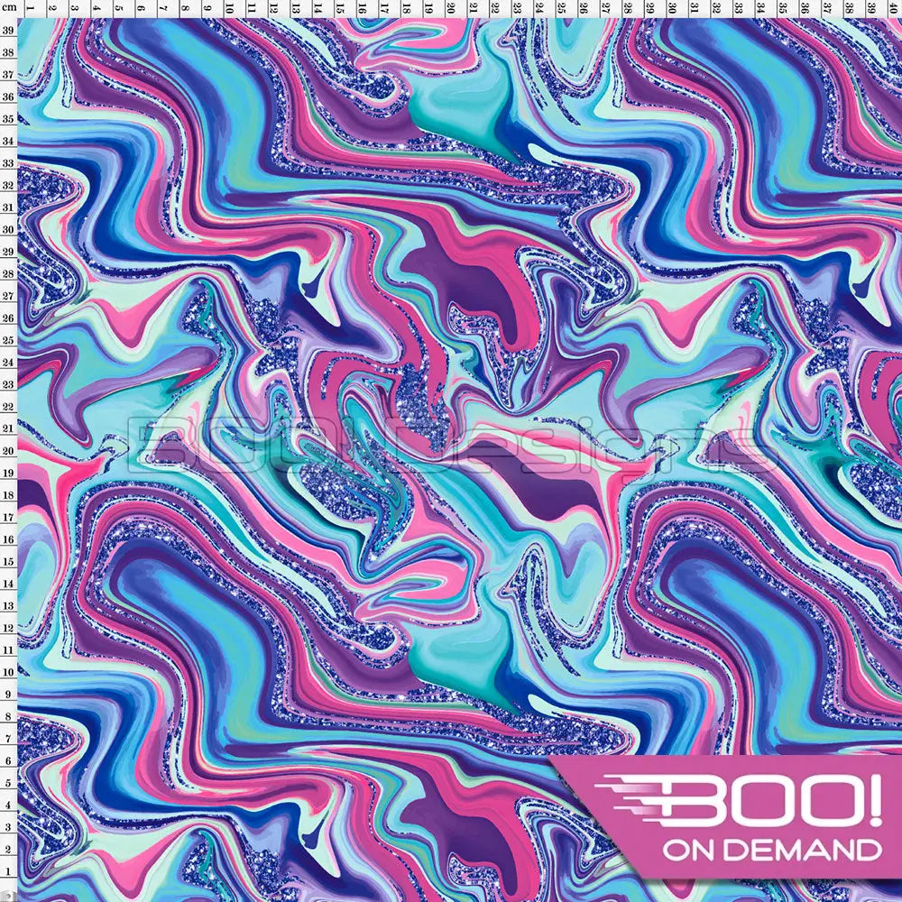 Spandex Printed Glitter Marble Blue Fabric